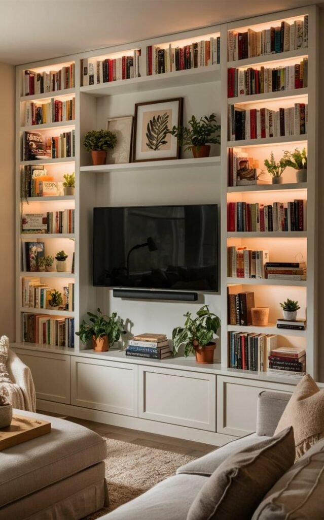 Intégrer une bibliothèque autour de votre téléviseur, une belle façon d'habiller votre salon