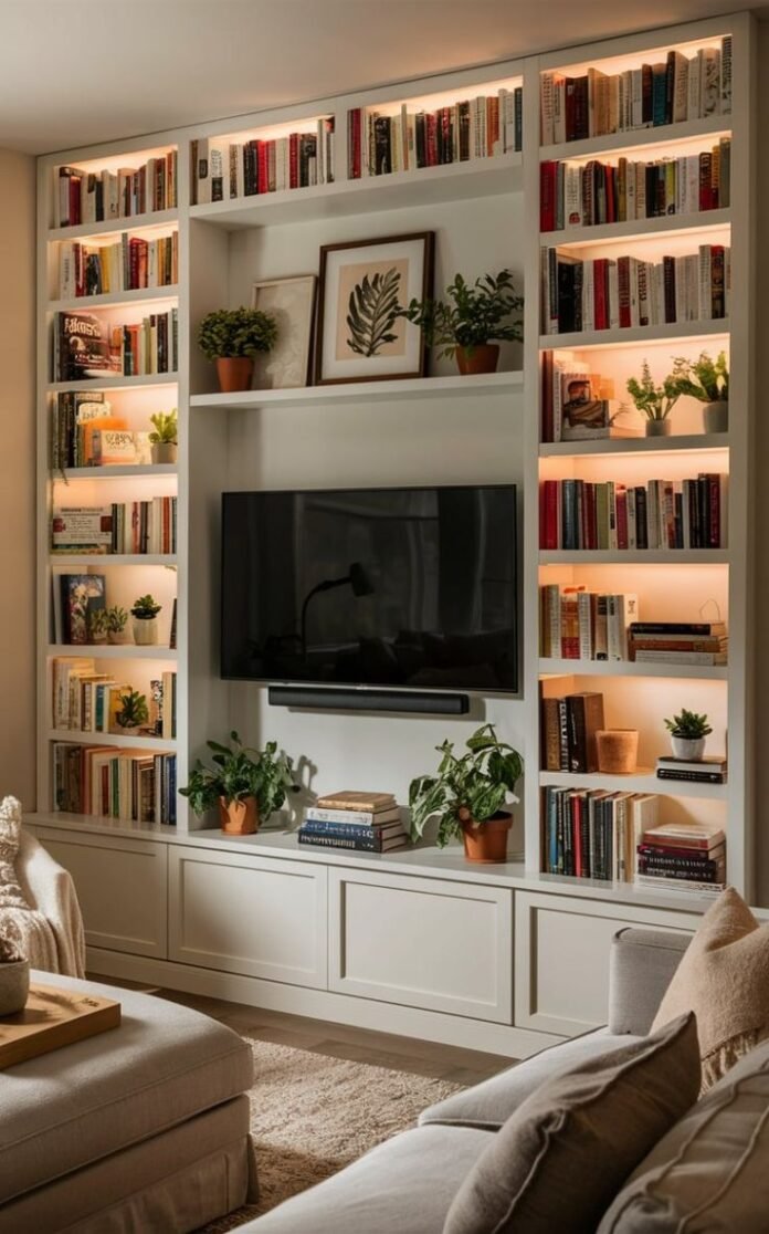 Intégrer une bibliothèque autour de votre téléviseur, une belle façon d'habiller votre salon Intégrer une bibliothèque autour de votre téléviseur, une belle façon d'habiller votre salon