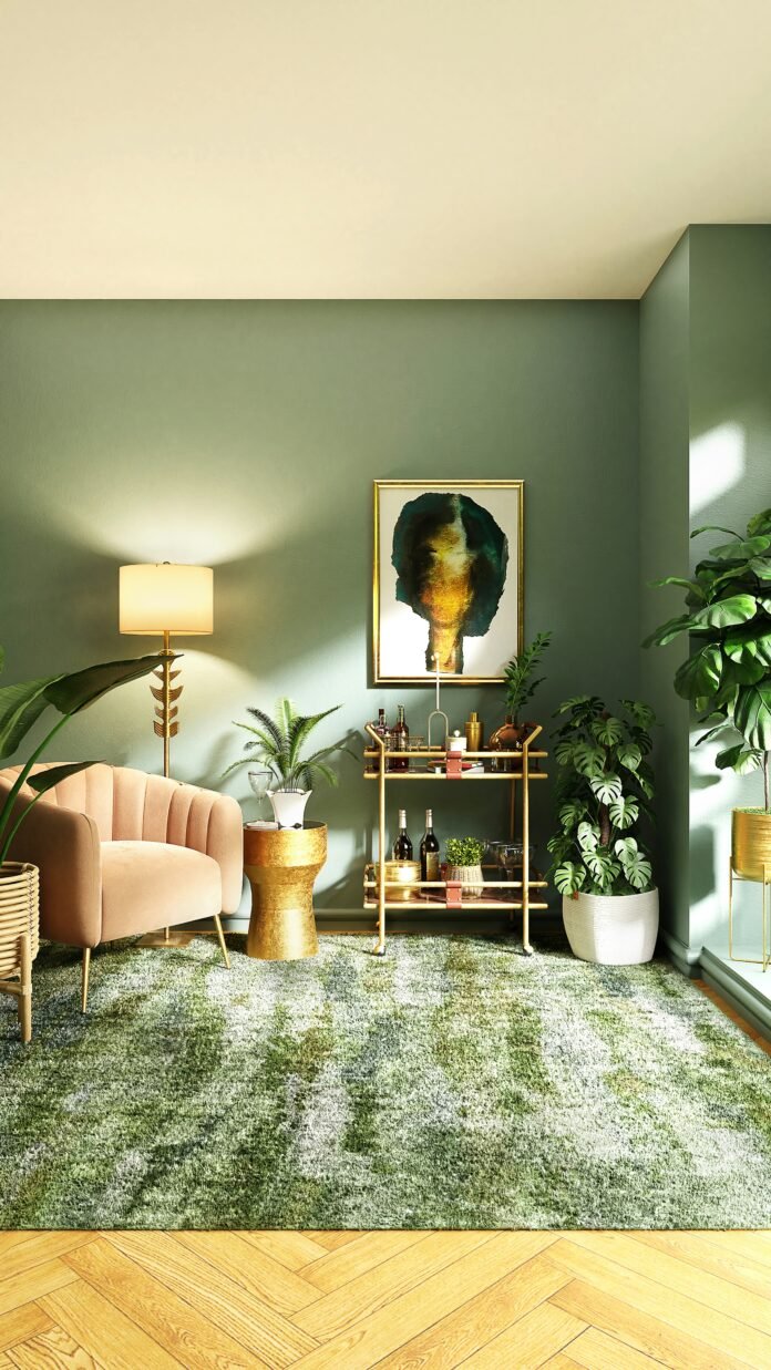 L'inspi du jour : Un espace de vie harmonieux à la couleur osée vert olive et aux accents dorés L'inspi du jour : Un espace de vie harmonieux à la couleur osée vert olive et aux accents dorés